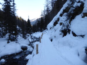 Bon enneigement de la passerelle en amont de la buvette